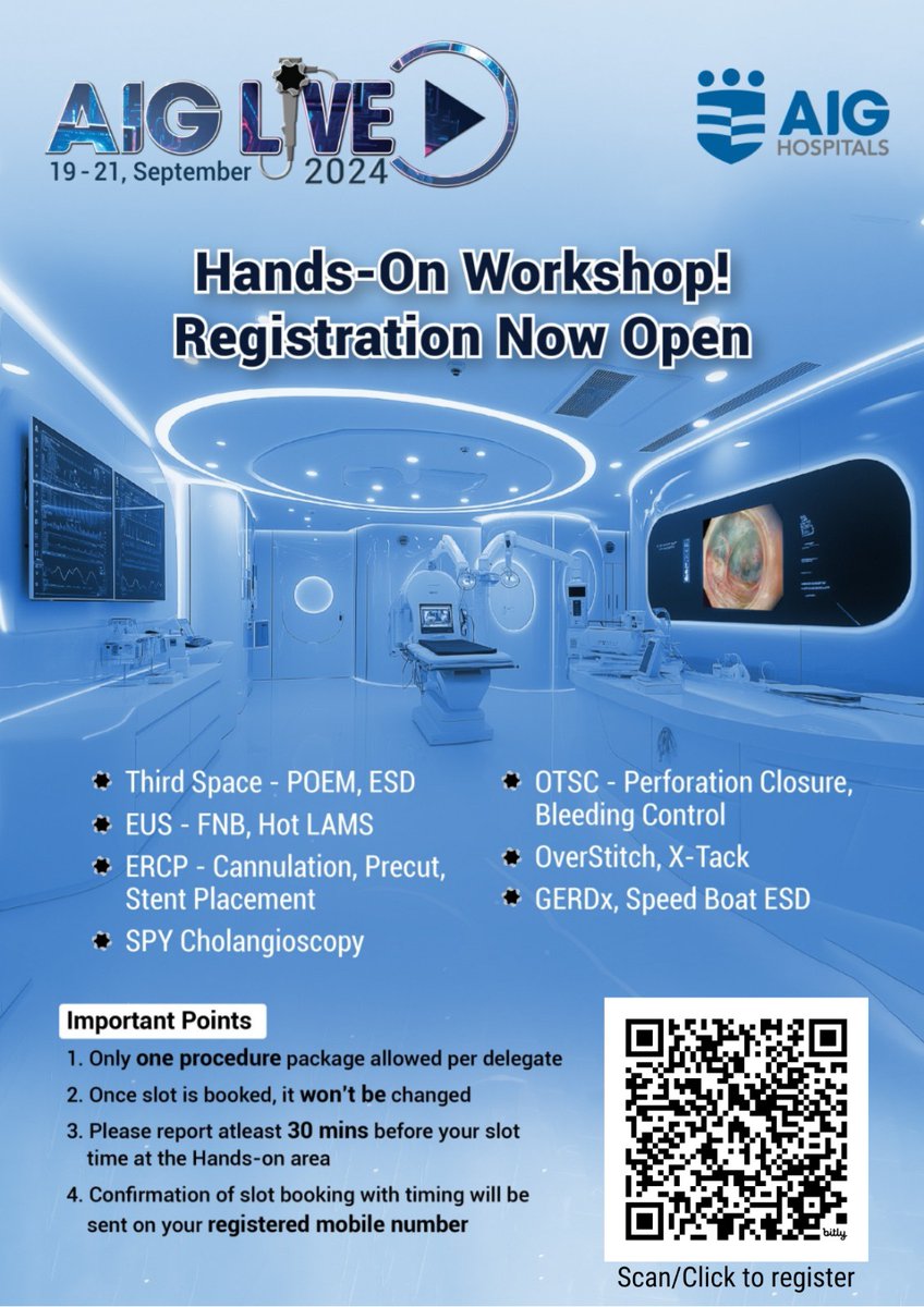 gvraoaig's tweet image. AIG LIVE 2024: The biggest LIVE GI Endoscopy in the region. Registration for Hands-on Workshop is now open! Click bit.ly/aiglive2024_Ha… and register today. Limited slots. #ERCP #ThirdSpace #EUS #OTSC #GERDx