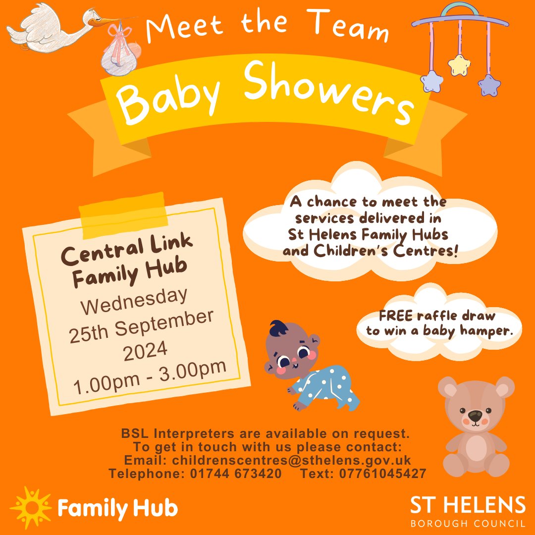 Deafness Resource Centre (@drcsthelens) on Twitter photo The next <a href="/STHFamilyHubs/">St Helens Family Hubs</a> Baby Shower session is coming up 👶
📆 Wed 25th September 2024
📍 Central Link Family Hub, Peter Street, St Helens, WA10 2EB
⏰ 1pm to 3pm
Staff from the DRC will be available and a BSL interpreter can be provided on request. The next <a href="/STHFamilyHubs/">St Helens Family Hubs</a> Baby Shower session is coming up 👶
📆 Wed 25th September 2024
📍 Central Link Family Hub, Peter Street, St Helens, WA10 2EB
⏰ 1pm to 3pm
Staff from the DRC will be available and a BSL interpreter can be provided on request.