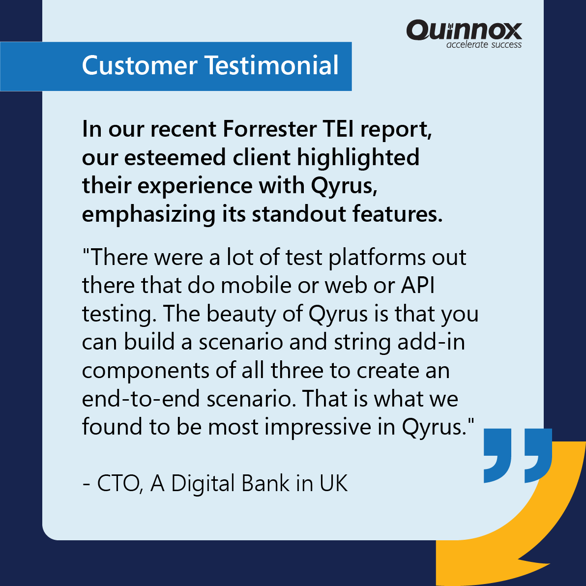 QuinnoxInc's tweet photo. Are you tired of juggling multiple test platforms for mobile, web, &amp; API testing? Our recent Forrester TEI report dives deep into how Qyrus can deliver this game-changing capability.
Read Report: https://t.co/CBLRd9NbUr
#tei #testing #forrester #qyrus #Quinnox #AccelerateSuccess https://t.co/RsjpIyuHHc