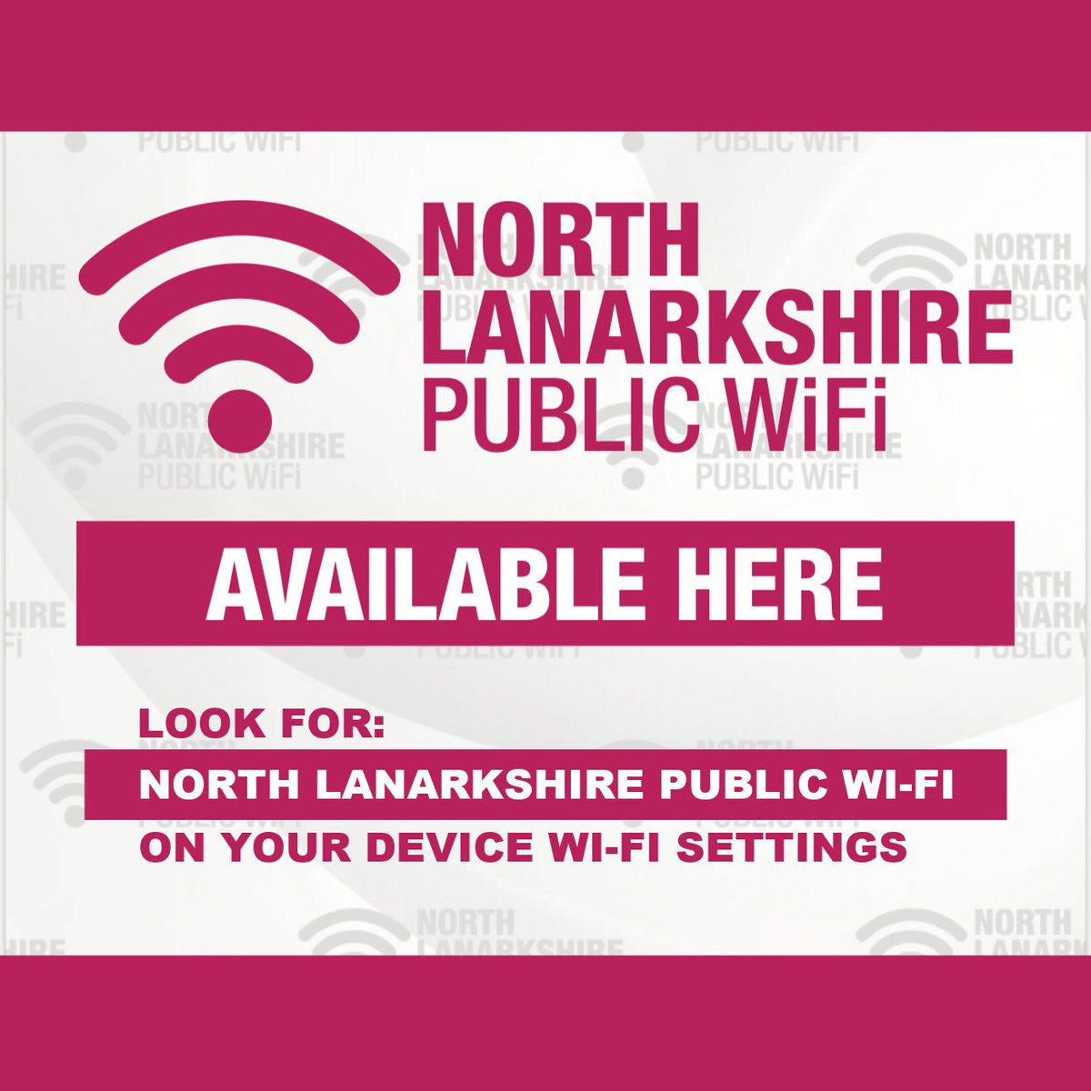 From Monday (16 September), our public wi-fi service, in all libraries, is changing to the new North Lanarkshire Public WiFi.

Regular users will need to reconnect their devices - look for North Lanarkshire Public Wi-Fi on your device wi-fi settings.