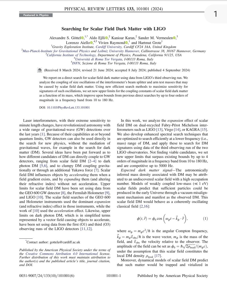 GravityCardiff's tweet photo. A paper by several current and former members of the GEI, now published in Physical Review Letters, sets new limits on a wave-like form of dark matter called scalar field dark matter.
https://t.co/Nk7XsuMEji https://t.co/u2lnCmvsvq