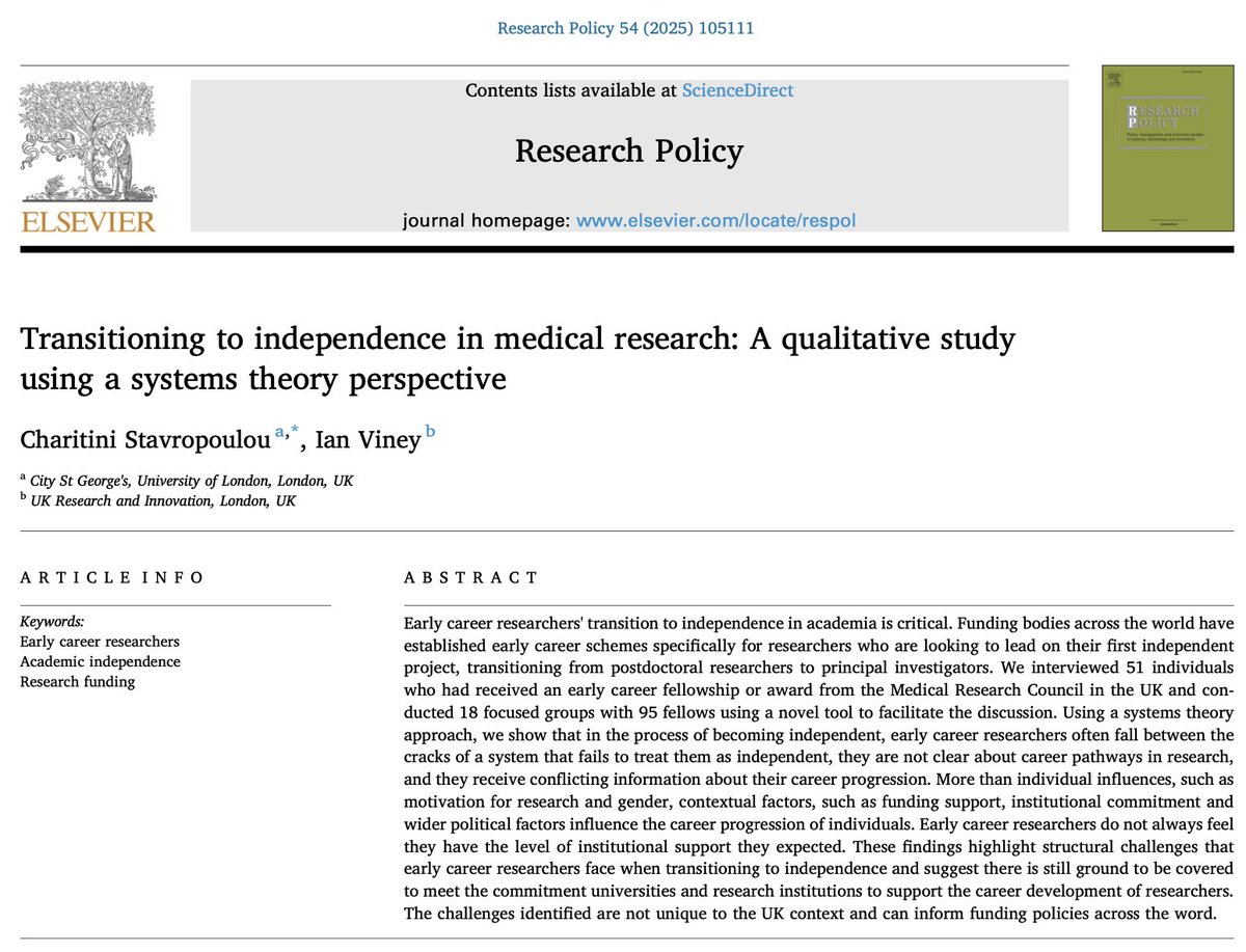Are you an early career researcher finding it challenging to navigate career in academia? Read our paper with Ian Viney and tell us if our findings resonate with you👇🏾 
shorturl.at/Miq2R

<a href="/The_MRC/">Medical Research Council</a> <a href="/UKRI_News/">UK Research and Innovation</a>