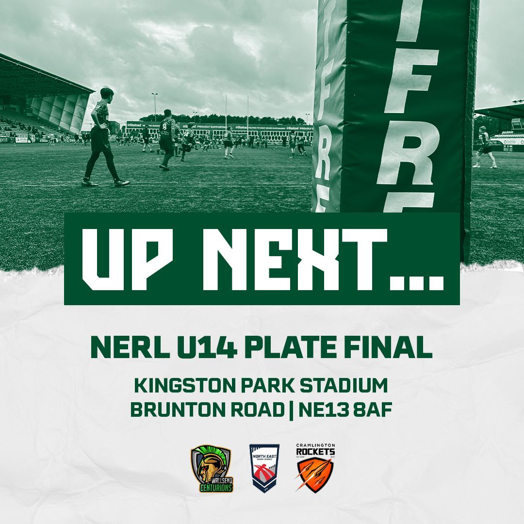 𝗨𝗣 𝗡𝗘𝗫𝗧...

Our U14 Centurions are in plate final action tomorrow afternoon, where they take on Cramlington Rockets at Kingston Park.

🗓️ Saturday 14 September 
⏰ KO 2PM
📍 Kingston Park Stadium
🎟️  Adults £5 | Kids Free

#WallsendCenturions | #GreenAndGoldArmy