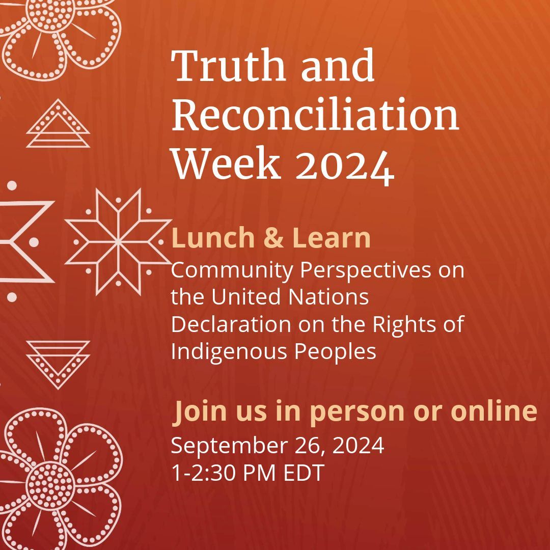 NCTR_UM's tweet image. In honour of the 17th anniversary of the United Nations Declaration on the Rights of Indigenous Peoples we invite you to join our lunch and learn, Community Perspectives on UNDRIP, as a part of Truth and Reconciliation Week 2024. More information: buff.ly/3VKiOVU #nctr_um
