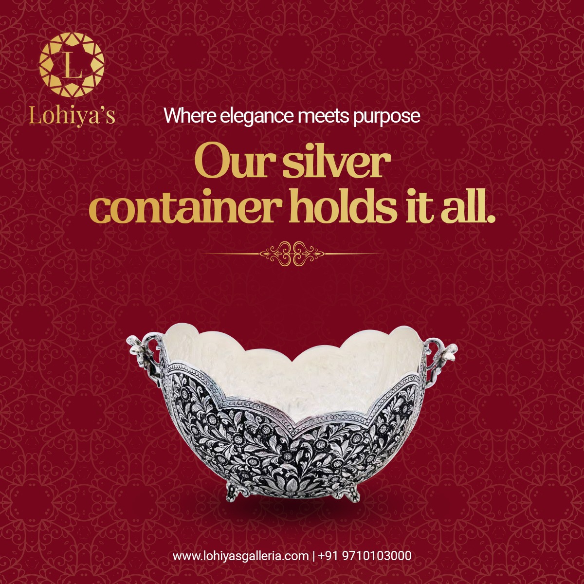 LohiyasG's tweet image. Store with grace in our exquisite silver container from Lohiyas Galleria. A perfect fusion of elegance and functionality for your home.  
.
For Pricing and more information connect - +91 97101 03000
.
#silvercontainer #elegantstorage #luxuryliving #artisancrafted