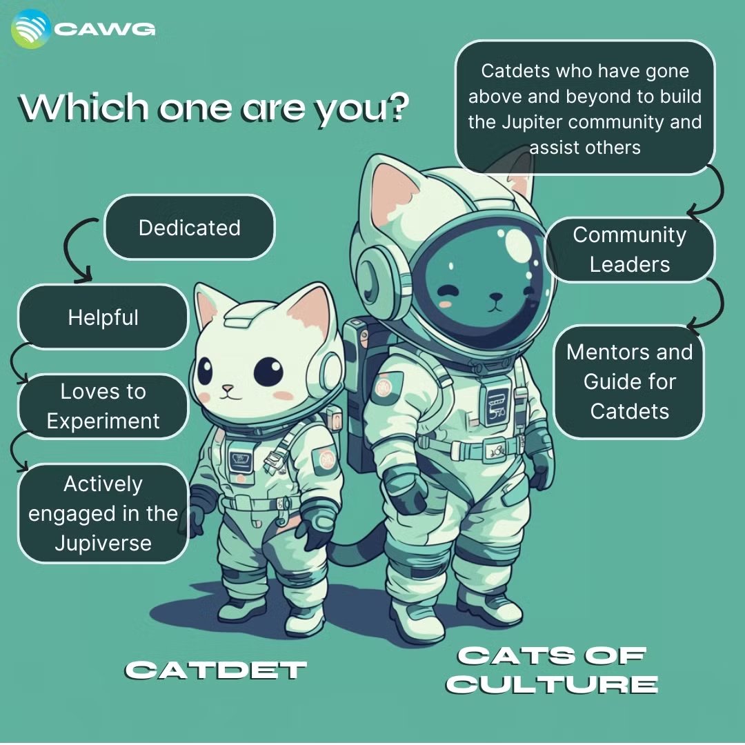 As we grow the JUPiverse, we want to grow as cats too!

Here are some attributes of what it means to be a Catdet and Cat of Culture. Let’s all strive to grow into these paws and be the best cats we can be!

PPP❤️