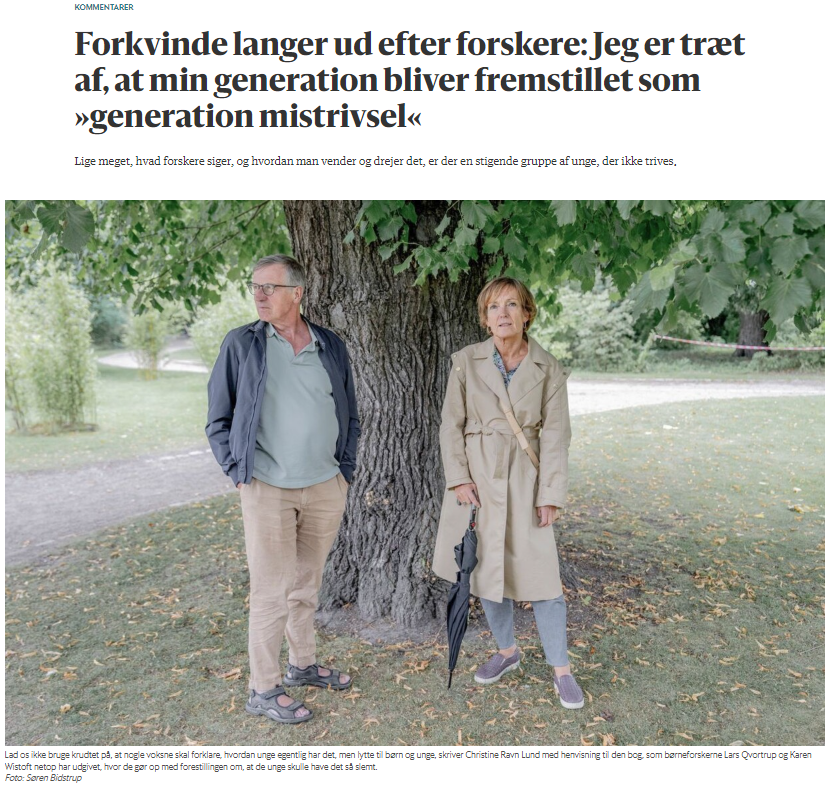 Christine Ravn Lund (@christinerlund) on Twitter photo Endnu engang står vi en debat, hvor voksne taler om og ikke med unge og insisterer på at diskutere , om der er tale om en trivselskrise eller ej. Men det er da altså ikke nogen, der trives mere af. Det har jeg skrevet om i <a href="/berlingske/">Berlingske</a> i dag. berlingske.dk/kommentarer/fo… Endnu engang står vi en debat, hvor voksne taler om og ikke med unge og insisterer på at diskutere , om der er tale om en trivselskrise eller ej. Men det er da altså ikke nogen, der trives mere af. Det har jeg skrevet om i <a href="/berlingske/">Berlingske</a> i dag. berlingske.dk/kommentarer/fo…