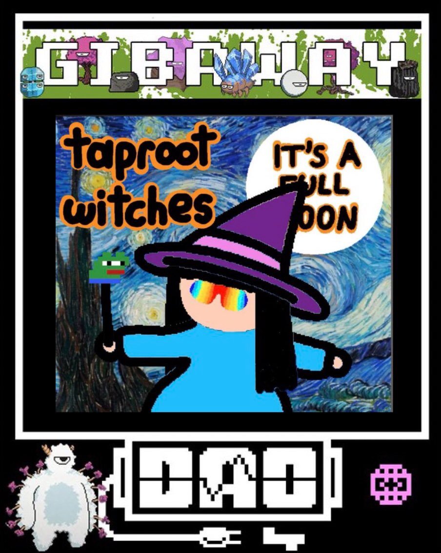 MachineDAO (@btcordinaldao) on Twitter photo 🧙♀️FRIDAY GIBAWAY🧙♀️
🏆Prize : 20 GTD WL spots for <a href="/TaprootWitches/">Taproot Witches 🧙♀️</a> 🧙♀️
Get your DAO pass : magiceden.io/ordinals/marke…
And join the alphabot raffles in our discord (discord.gg/btcmachine)
Stack passes or hold a BTC Machine to increase your entries 🧙♀️FRIDAY GIBAWAY🧙♀️
🏆Prize : 20 GTD WL spots for <a href="/TaprootWitches/">Taproot Witches 🧙♀️</a> 🧙♀️
Get your DAO pass : magiceden.io/ordinals/marke…
And join the alphabot raffles in our discord (discord.gg/btcmachine)
Stack passes or hold a BTC Machine to increase your entries