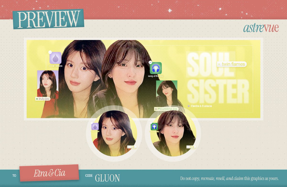 ㅤ
AGATHA.⠀
Terima kasih kakak <a href="/vueastre/">⟡ ASTRE-VUE: OPEN.</a> sudah buat layout super bagus ini, lucu dan kelihatan fresh banget kaya lemon. 🤍___🤍
ㅤ