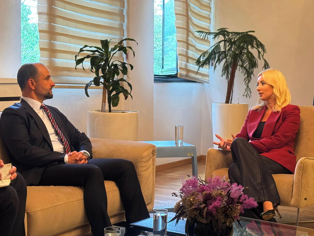 OMurtezani's tweet photo. Stability &amp; development in the WB region are vital priorities. This morning, we highlighted these issues in a productive meeting with @maidagorcevic. We committed to strengthening our collaboration on these key priorities &amp; sharing best practices for our common EU journey.🇲🇪🤝🇲🇰 https://t.co/16Md3fpf19
