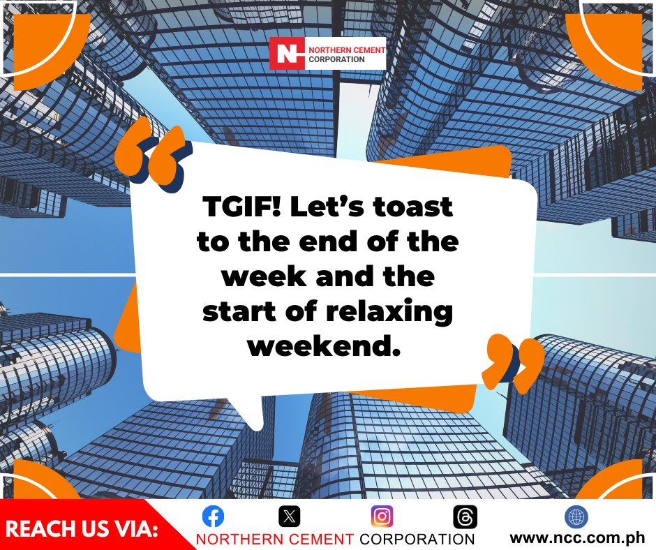 NorthernCement's tweet photo. Happy Friday! Take a deep breath, appreciate your accomplishments, and get ready to embrace the weekend with a renewed spirit. You've worked hard—now it's time to enjoy the fruits of your labor and recharge. https://t.co/5PbaXp4vyJ