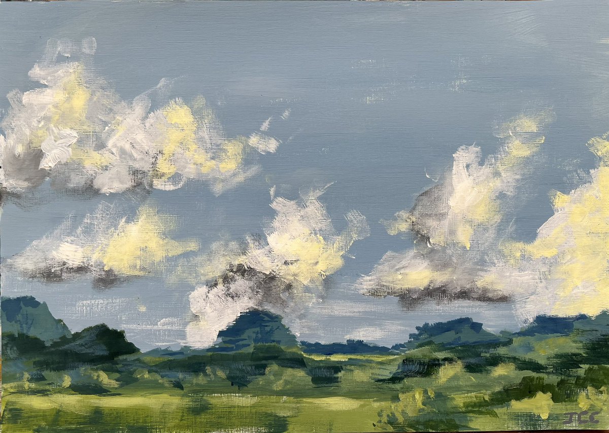 CharlesCrawshaw's tweet photo. Evening sun on rain clouds. #art #painting #carnbrea #redruth #redruthcornwall #artist #landscape  #artgallery #onlineart #acrylic #Cornwall #Cornwallart https://t.co/UEIch52SP4