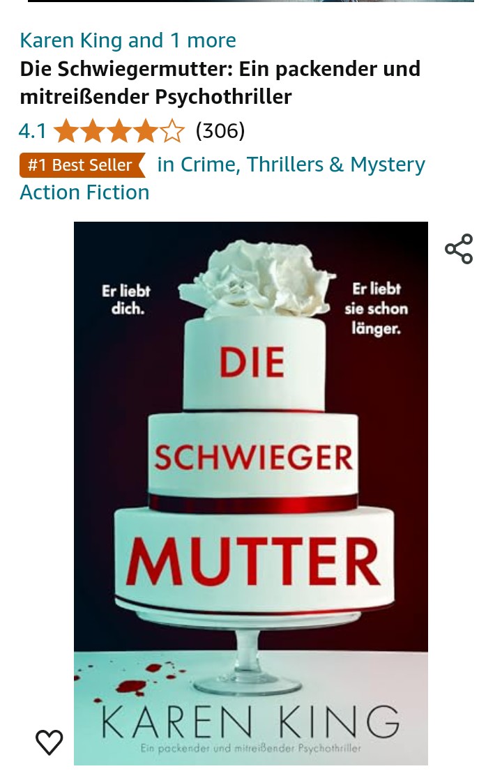 karen_king's tweet photo. So happy to see that the German version of The Stepmother has a bestseller badge, and is #23 in the whole Kindle store. Thank you so much to everyone who has bought a copy. 😍 #psychlit #crime
https://t.co/AxUtu27CRH https://t.co/Te9IrkShVq
