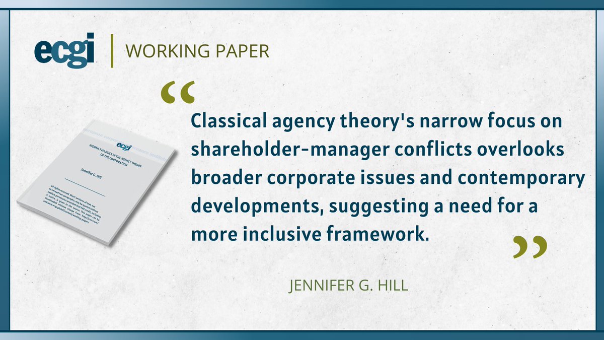 📗 Hidden Fallacies in the Agency Theory of the Corporation: mailchi.mp/ecgi/799
👥 Jennifer G. Hill (<a href="/MonashUni/">Monash University</a> and <a href="/ecgiorg/">ECGI</a>)
#ecgiwp <a href="/SSRN/">SSRN</a> #CorpGov #CorporateTheory #AgencyTheory