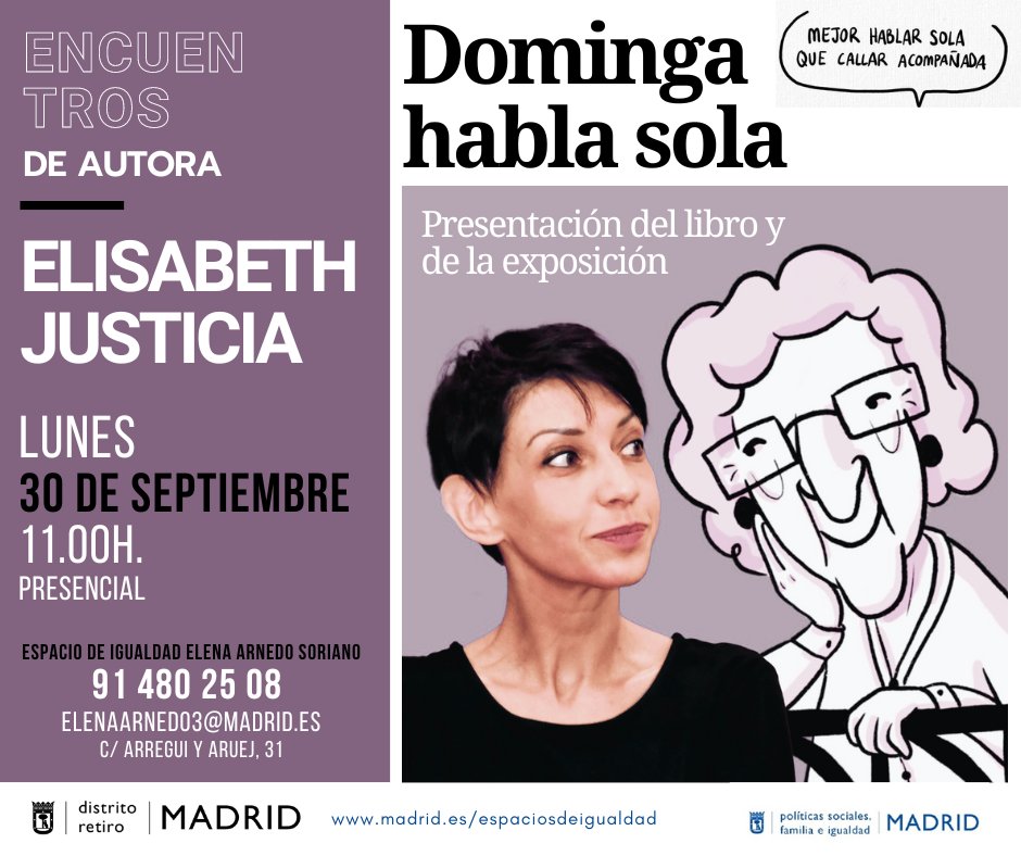eielenaarnedo's tweet photo. Este mes, en los encuentros de autora, tendremos el placer de contar con la participación de @eli_justicia, creadora de @DomingaHabla 😍
Info e inscripciones: 📞 91 480 2508
📩 elenaarnedo3@madrid.es https://t.co/Rm8kjdcJWr