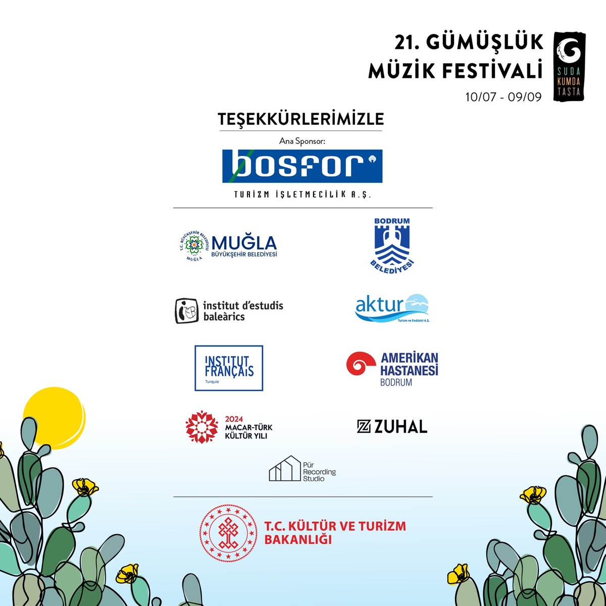 21. Gümüşlük Müzik Festivali, 9 Eylül’de Gülsin Onay ve Erkin Onay’ın gerçekleştirdikleri kapanış konseri ile son buldu.
Değerli katkılarından dolayı sponsorlarımıza, sanatçılarımıza ve sizlere en içten teşekkürlerimizi sunuyoruz.