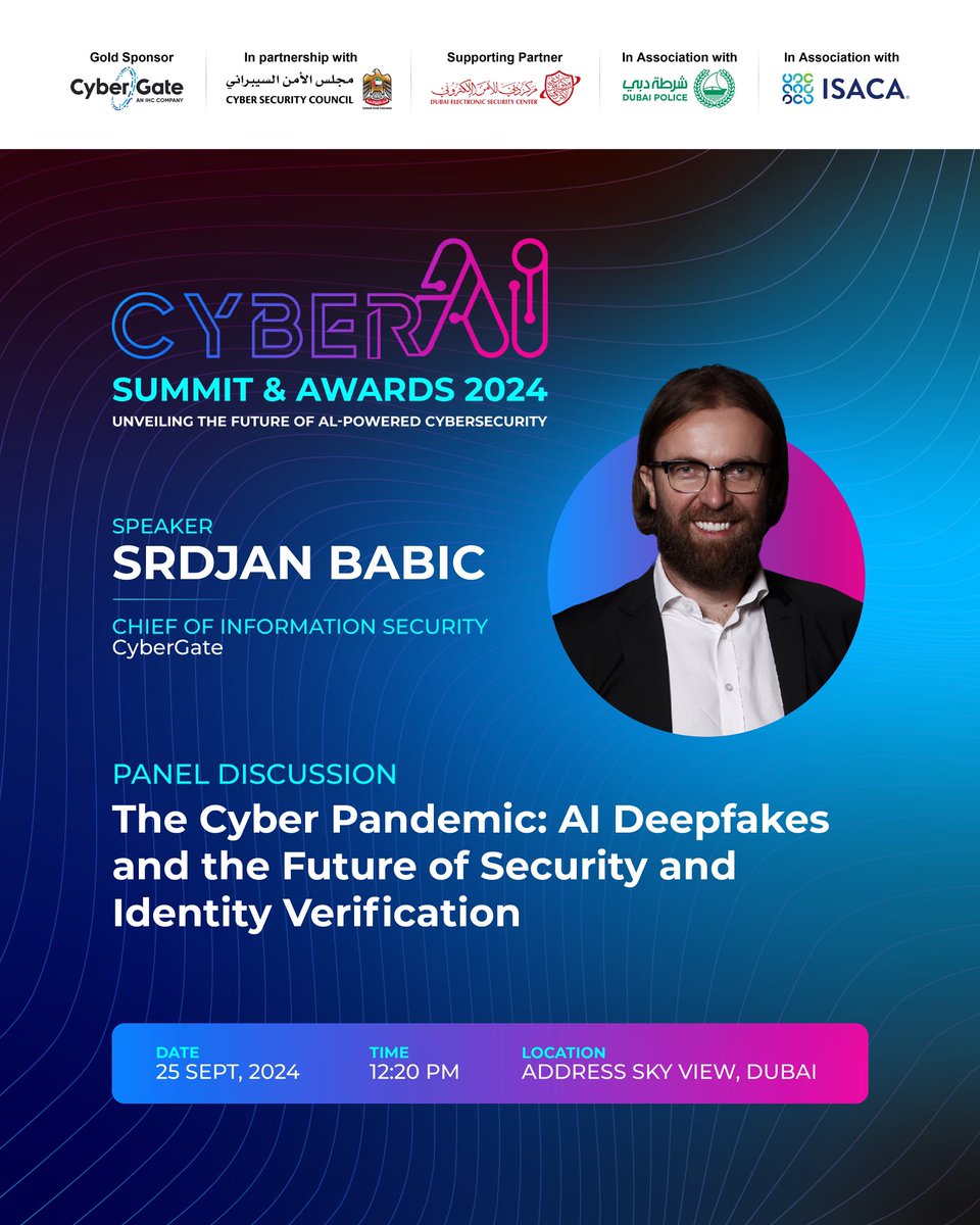 Join us at Cyber Ai for a compelling panel discussion on "The Cyber Pandemic: AI Deepfakes and the Future of Security and Identity Verification." Our CISO , Srdjan Babic and other industry experts will explore the latest threats and solutions.

 #cybersecurity #Ai