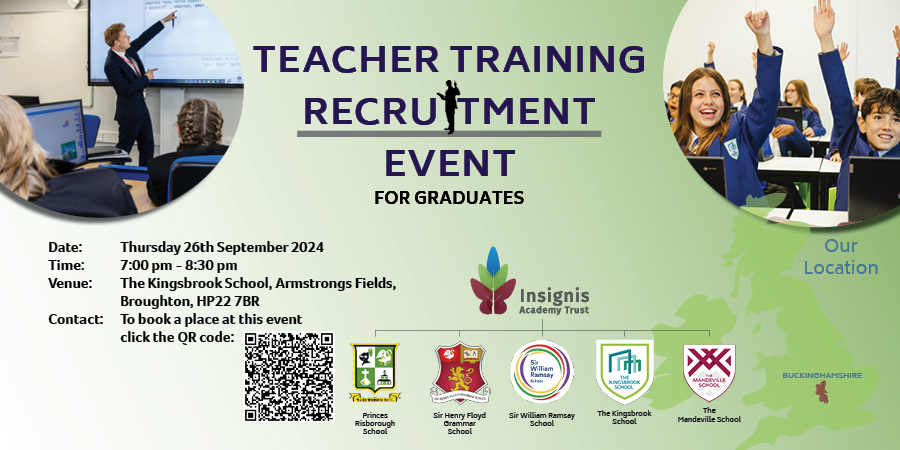 InsignisTrust's tweet photo. Calling All Graduates!
Are you passionate about education and shaping the next generation? Join us for a special event where you'll learn how to kickstart your journey to becoming a teacher. To book a place at the event use the QR code below or this link: https://t.co/NLYX1zYdK8 https://t.co/ycxHRSbe1a