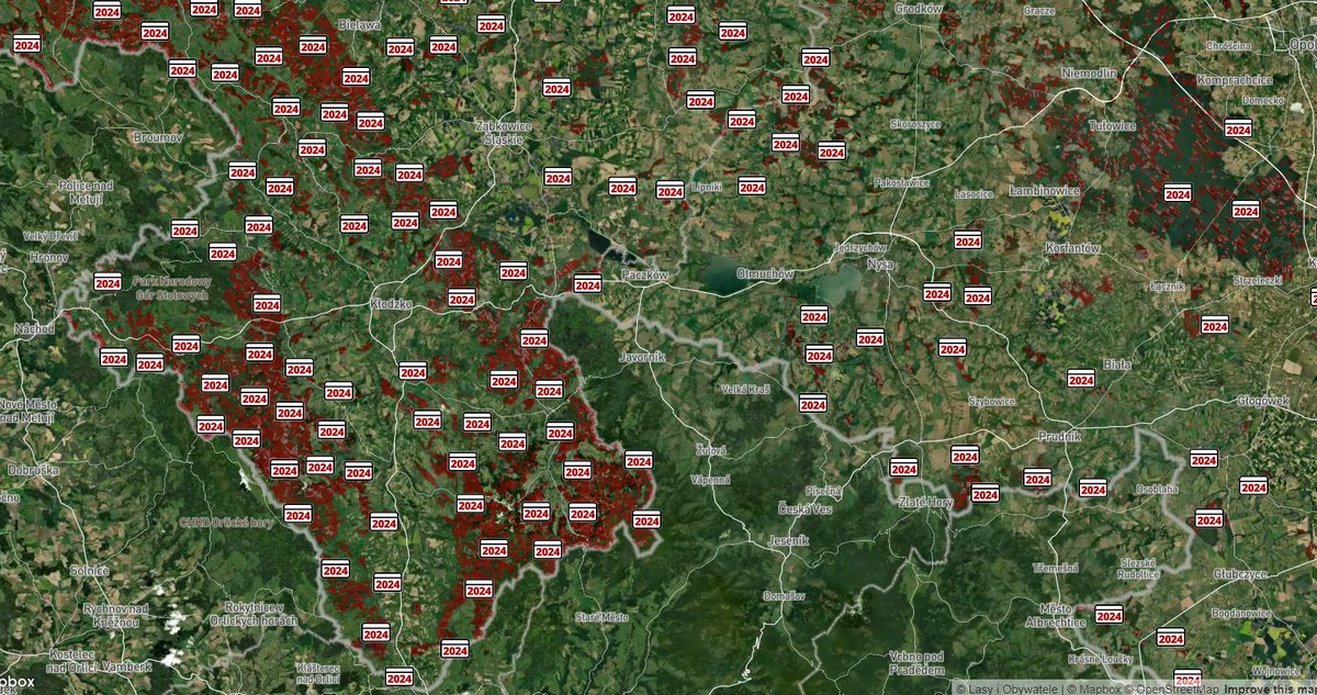 TomaszSokol24's tweet photo. Skala wycinek w Sudetach w okolicy Kłodzka wręcz poraża. Podczas obfitych opadów deszczu lasu są zwykle pierwszym frontem zatrzymującym duże ilości wody https://t.co/XVEdqDBLrW. spowalniając spływ powierzchniowy czy wygładzając wysokość wezbrań na górskich potokach. https://t.co/mZifFeqe6W