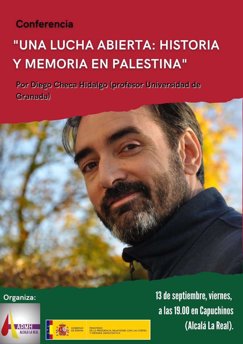 Esta tarde estaremos conversando sobre #historia y #memoria a propósito de #Palestina 🇵🇸 con los compañeros y compañeras de la Asociación para la Recuperación de la Memoria Histórica de Alcalá la Real