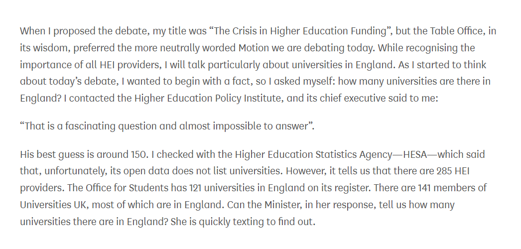 owenboswarva's tweet image. Lord Krebs with a #datadiscovery problem ... hansard.parliament.uk/Lords/2024-09-…

DfE&apos;s Get Information about Schools service (aka EduBase) – which Krebs apparently did not consider – lists 129 universities in England get-information-schools.service.gov.uk/Establishments… #opendata