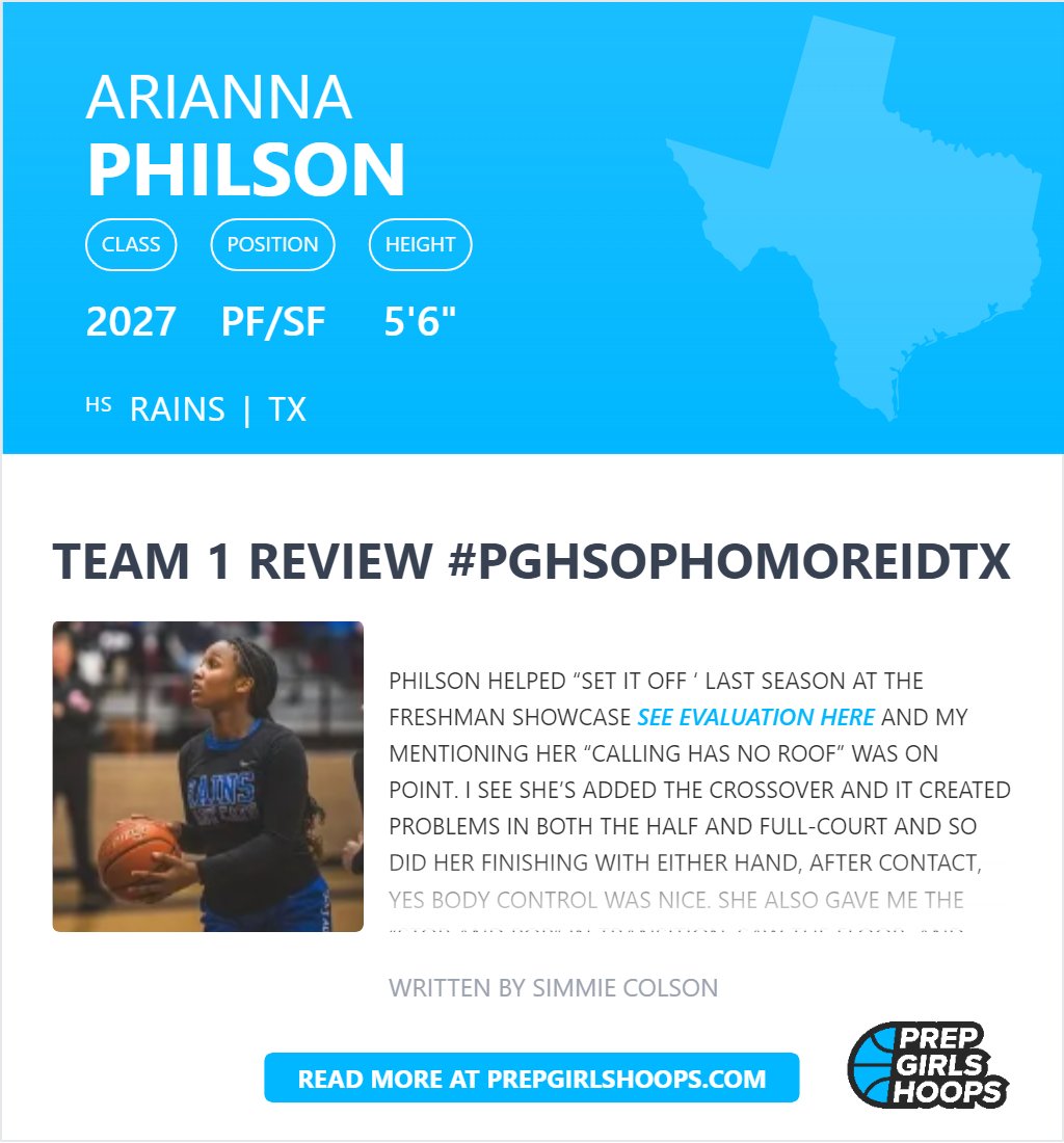 I want to thank <a href="/girlzprepreport/">Girlz Prep Report</a> <a href="/PrepGirlsHoops/">Prep Girls Hoops 🏀</a> <a href="/PGHTexas/">Prep Girls Hoops Texas</a>  for the wonderful opportunity to showcase my ever growing skills. It can only go up from here! <a href="/BCBELITE/">BCB Elite</a>