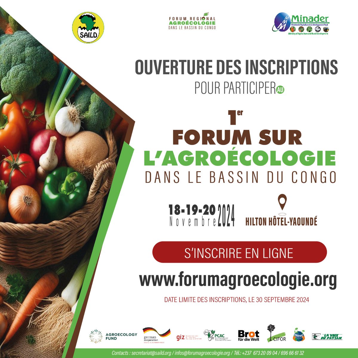 Les inscriptions sont ouvertes jusqu'au 30 septembre à 17h GMT.

Pour participer à la conférence, s'inscrire ici:
forumagroecologie.org/sinscrire-en-l… ,
Pour exposer à la Foire, s'inscrire ici: forumagroecologie.org/inscription-a-… ,
Pour être partenaire du Forum, s'inscrire ici:  forumagroecologie.org/devenir-parten…