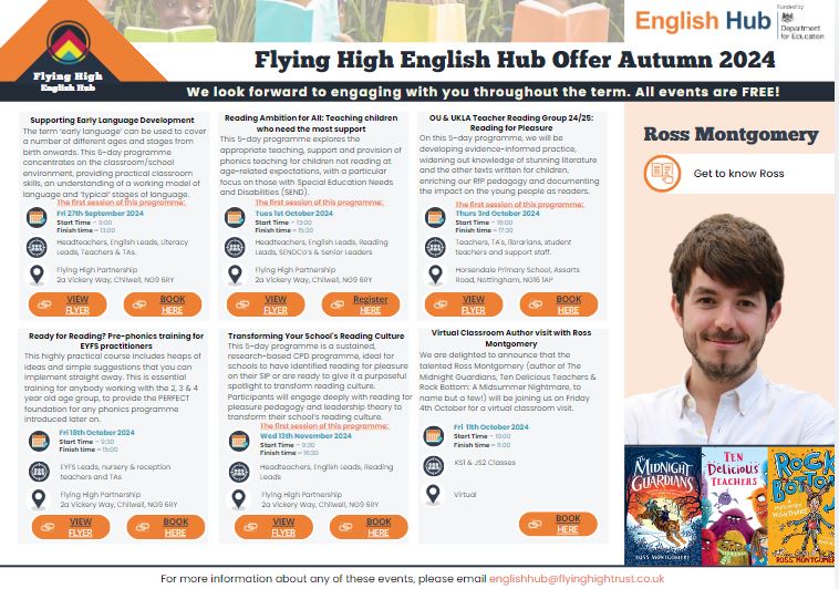 We are excited to share Flying High English Hub's Autumn Term Offer 📚 🤩

If you would like more information or to book onto any of the sessions please click the following link🔗canva.com/design/DAGIj8F…