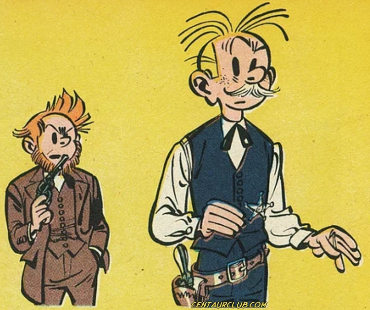 centaurclub's tweet photo. Journal de #spirou , n°931 du 16 février 1956, dessin d' André #franquin.
Un hommage à #BlakeetMortimer?
non, juste une illustration pour l'histoire de #JerrySpring https://t.co/3mKhFmfIwo
