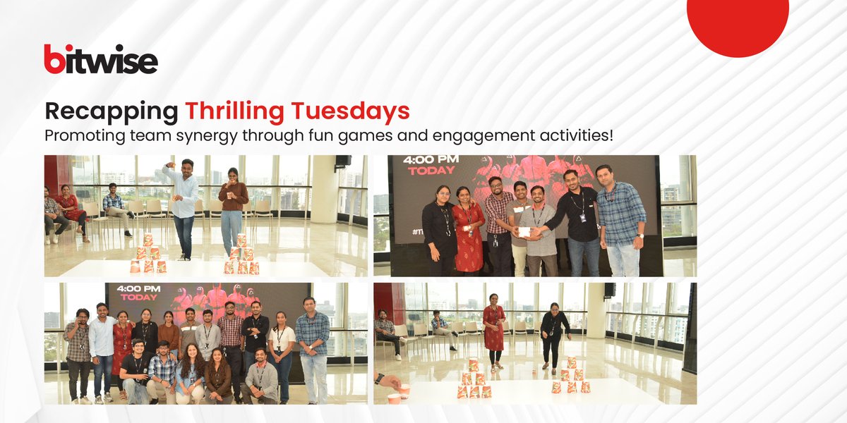 Bitwise_Updates's tweet image. Our Thrilling Tuesdays initiative brought forth a new wave of energy, learning &amp;amp; team bonding, as our Bitwisers delved deep to solve fun challenges and learn together. Check out the fun glimpses from the activities!
bit.ly/3ZnosRp 
#LifeAtBitwise