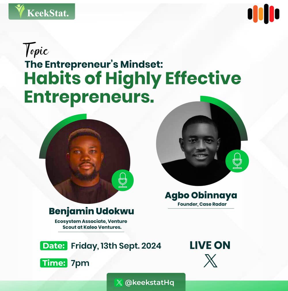KeekStatEducate's tweet photo. Today is the D-day for our webinar guys!🎉 Are you excited to dive into today’s Space on “The entrepreneur’s mindset” with @AgboObinnaya
Set a reminder now for 7pm tonight so you don’t miss it https://t.co/TMo7M7T828…
#businesseducation #Keekstat #Startups #BusinessGrowth https://t.co/1p58NbMMIH