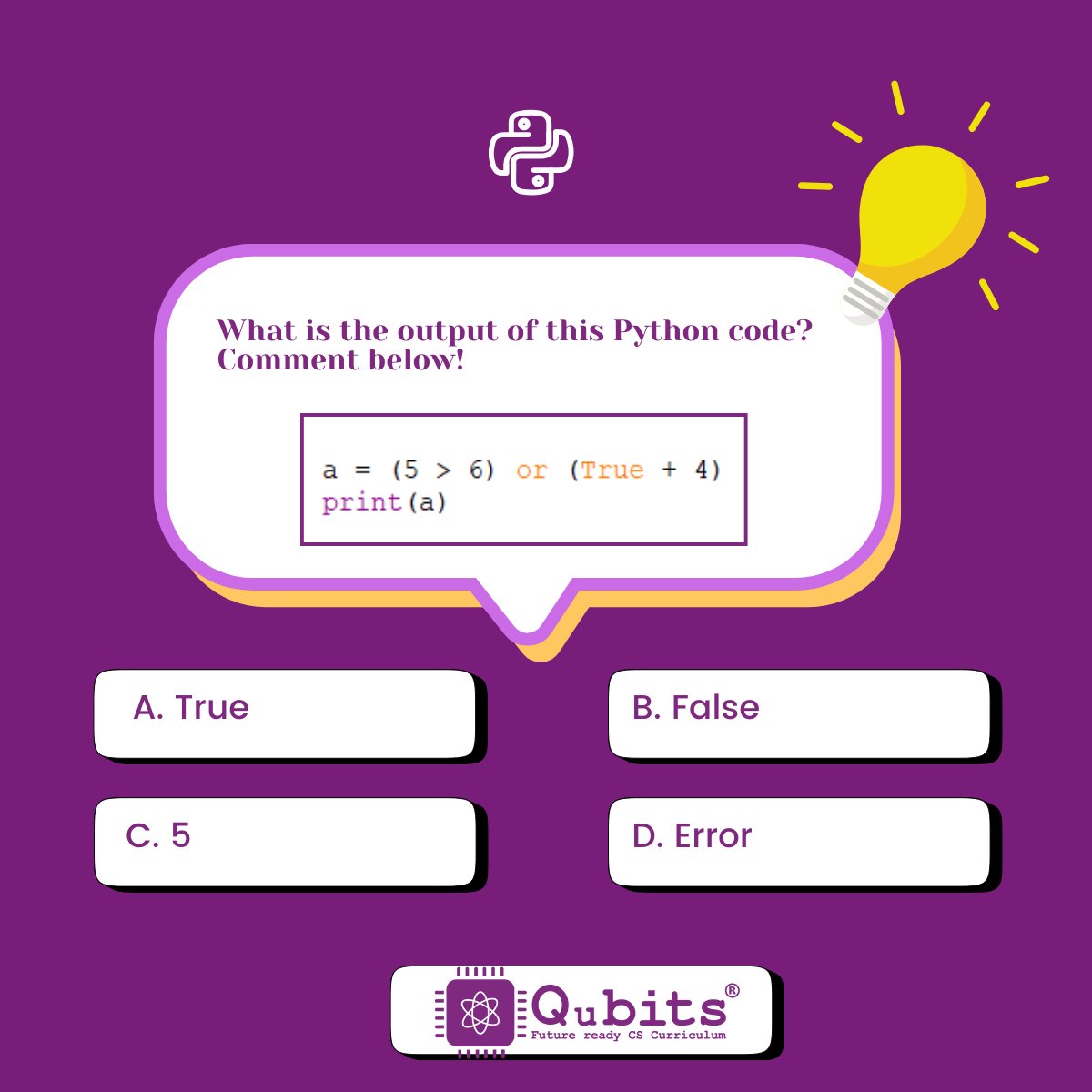 It’s time for the weekly #Friday_Challenge! ✨

 Calling all coding enthusiasts! Test your Python skills by answering the question below and show us what you've got.

 Let’s see who can rise to the challenge! 🚀
#Python #CodingChallenge #FridayChallenge #TechSkills #Qubits