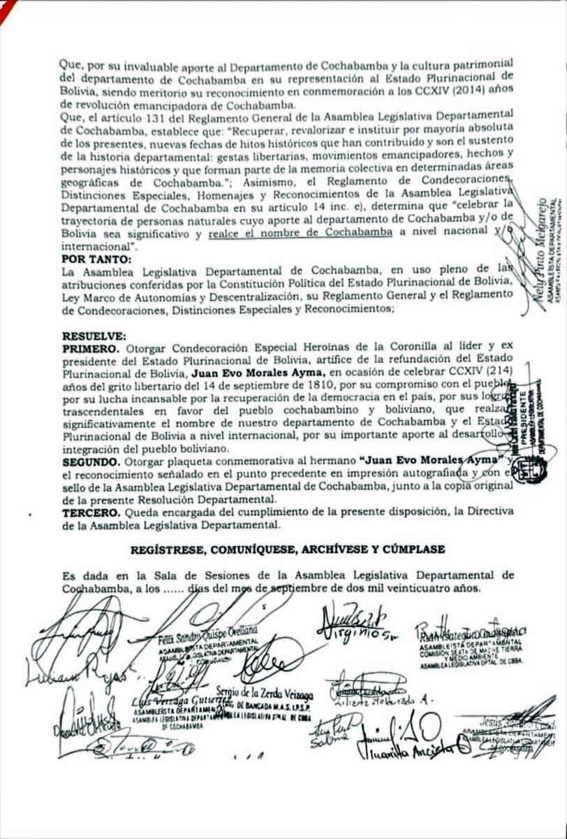 Se invirtieron los valores: al que  aprueba la quema, al que no hizo posible la vinculación vial, al que pretendió construir estadio antes que un hospital, al que abusó de adolescentes, al que derrochó el dinero de los Cochabamabinos <a href="/evoespueblo/">Evo Morales Ayma</a>, ahora pretenden condecorarle.