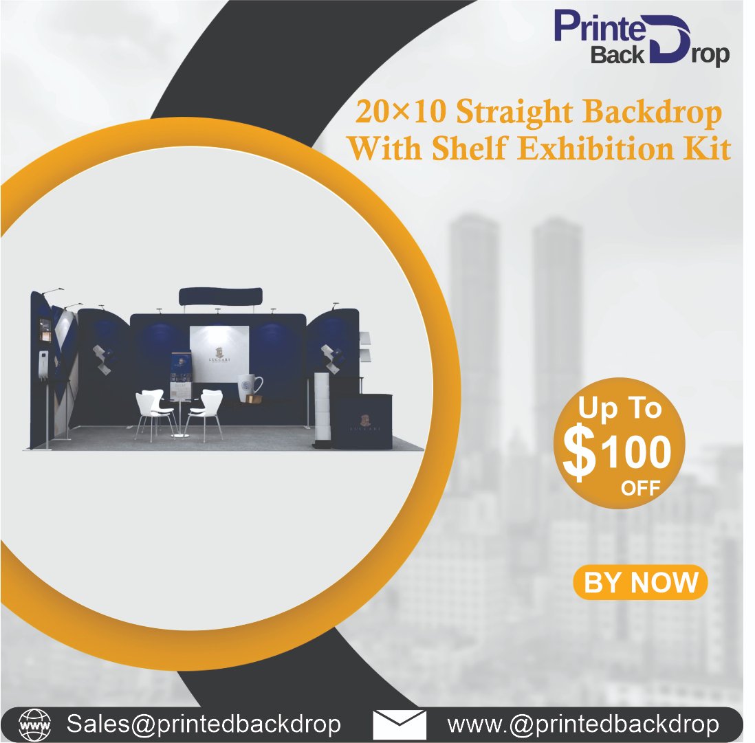 PrintedBackdrop's tweet image. Stand Out at Your Next Event! Book the 20×10 Straight Backdrop with Shelf Exhibition Kit Today!

#ExhibitionKit #BackdropDesign #TradeShowDisplay #EventSetup #BoothDesign #ExhibitStyle #DisplayBackdrop #MarketingMaterials #EventPromotion #BrandShowcase #ExhibitionEssentials