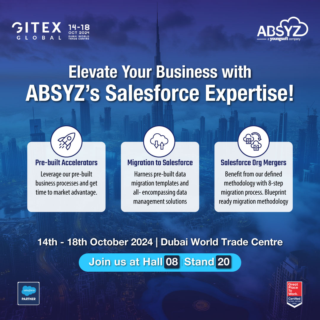 absyz's tweet image. Expand your business capabilities with @absyz 's #SalesforceSolutions. Leverage our pre-built accelerators for streamlined business processes and a competitive time-to-market approach. Simplify complex data transitions with our pre-built migration methods and comprehensive data…