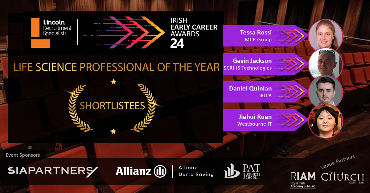Early Career Awards (@earlycareerawds) on Twitter photo The #LifeScience category Judge, Adrienne Fleming, Senrior Science Lecturer at <a href="/WeAreTUDublin/">TU Dublin / OT Baile Átha Cliath</a> has finalised her shortlist!
Tessa Rossi - <a href="/MCRGroupIreland/">MCR Group</a>
Gavin Jackson - SCRI-IS Technologies
Daniel Quinlan - IRLCA
Jiahui Ruan - <a href="/westbourneit/">Westbourne IT Global</a>
#LincolnECA24 The #LifeScience category Judge, Adrienne Fleming, Senrior Science Lecturer at <a href="/WeAreTUDublin/">TU Dublin / OT Baile Átha Cliath</a> has finalised her shortlist!
Tessa Rossi - <a href="/MCRGroupIreland/">MCR Group</a>
Gavin Jackson - SCRI-IS Technologies
Daniel Quinlan - IRLCA
Jiahui Ruan - <a href="/westbourneit/">Westbourne IT Global</a>
#LincolnECA24