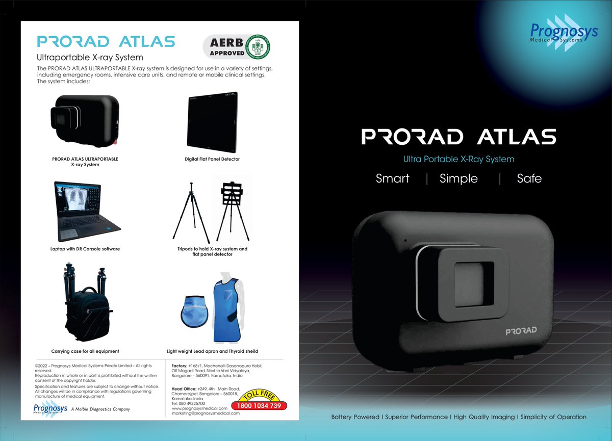 Prognosys_info's tweet image. PRORAD ATLAS ULTRAPORTABLE X-ray system with Ultra Low Dose a state-of-the-art ultra-portable solution. For Features and Specification Download the Flyer: t.ly/UFQKZ

#PRORADATLAS #xray #ultraportablexray #radiationsafe #radiationconscious #SEA #Asia #emea #americas