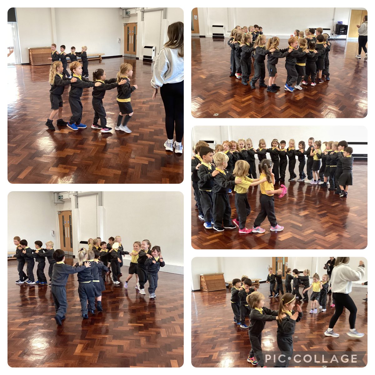 ReceptionTSP's tweet image. All aboard the friendship train! In PE today, the children had to work together as a team to move around the room safely. The children first started in pairs, then joined another pair, then joined with another group and another until we were all joined as one! Great work! 🚂 #PD