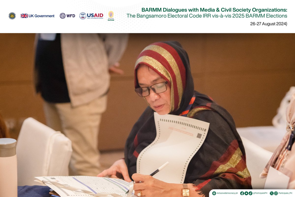 Participate_PH's tweet photo. In preparation for the first ever parliamentary elections in BARMM, members of the media and CSOs gathered for the BARMM Dialogues: The BEC IRR vis-à-vis 2025 BARMM Elections, last August 26-27, 2024.

Makiisa. Makialam. Makilahok. #PARTICIPATE_BARMM https://t.co/YUHpJf274g