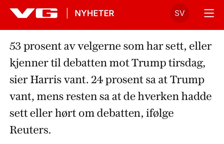 23 prosent av velgerne som har sett eller kjenner til debatten, oppgir at de hverken har sett eller hørt om debatten.