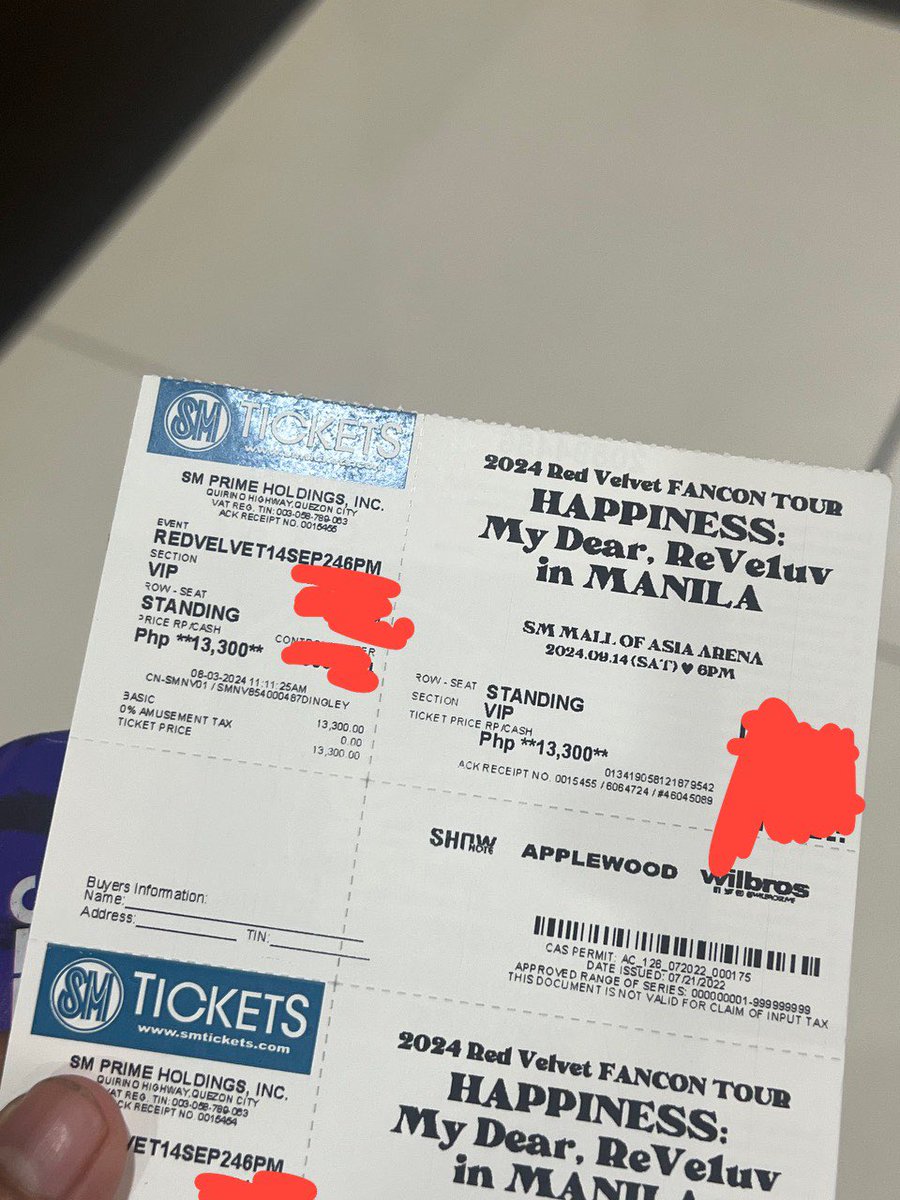 shoturon's tweet photo. ‼️HELPING A FRIEND ‼️

WTS LFB 
Red Velvet Fancon Manila

2 VIP Standing (physical ticket)
rfs: conflict of schedule
1xx queueing number
12,750 each (13,300)
25k for both

can do meetup on the day of concert itself/ meetup around sm north/trinoma area https://t.co/tsc1Hdd7OL