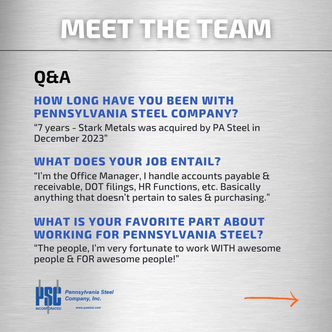 steel_pa's tweet image. Andrea Zuk, your hard work and dedication shine brightly every day. Thank you for being a vital part of our team! 🌟

#pasteel #employeespotlight #pasteelteam #steelsupplier