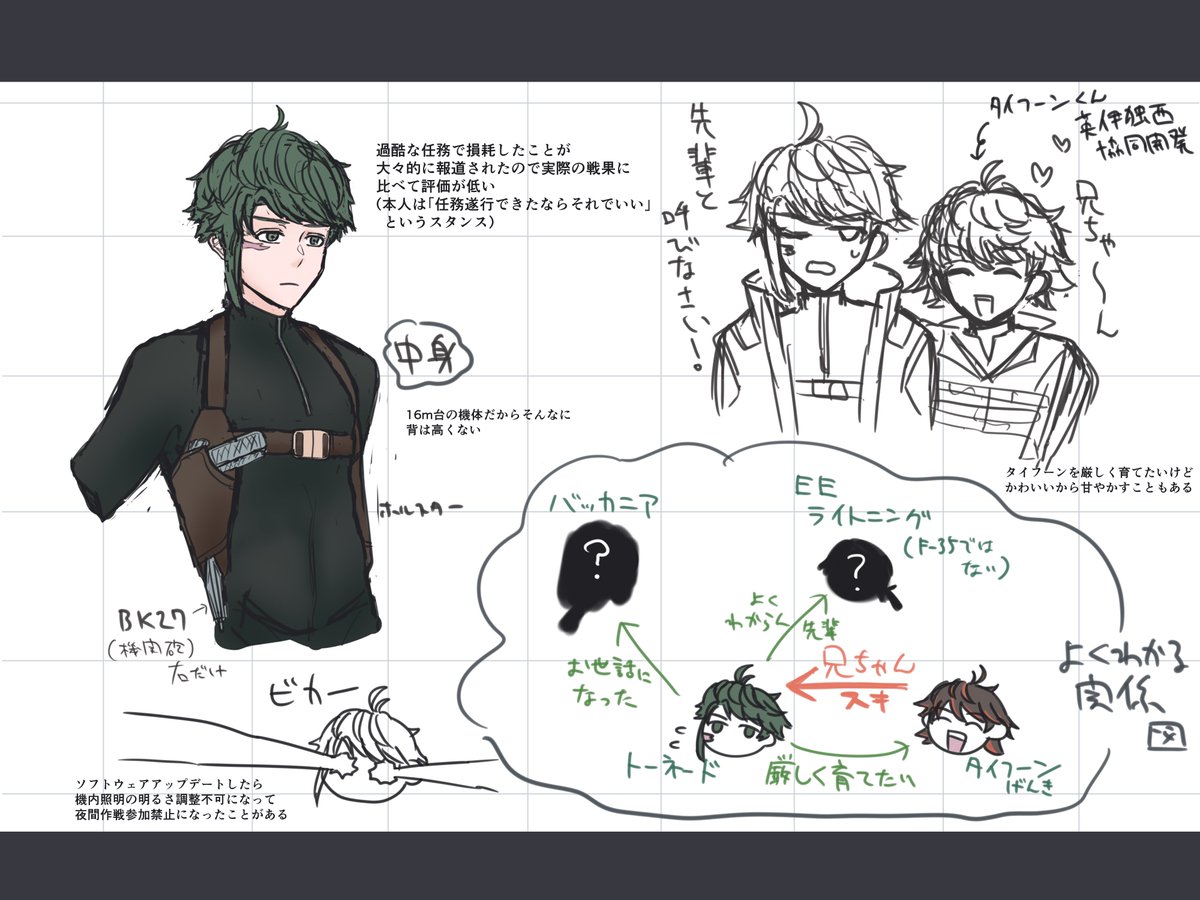 トーネード(擬人化)
英独伊共同開発の戦闘攻撃機。
真面目で軍人然とした性格。タイフーンは弟のような存在で、厳しく育てたいと思っているらしい。
#航空機擬人化