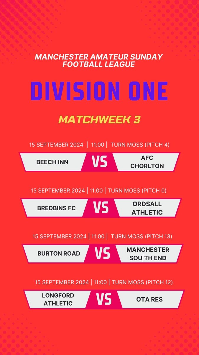 ManchesterASFL's tweet image. 🗓️ FIXTURES 🗓️

This weekend is the third matchweek of the 24/25 season, and we’re expecting some cracking games!

Our 3 Premier Division games are set to be thrillers, while each of the games in Division One could go anyway!

Get down and support your teams!

#masfl