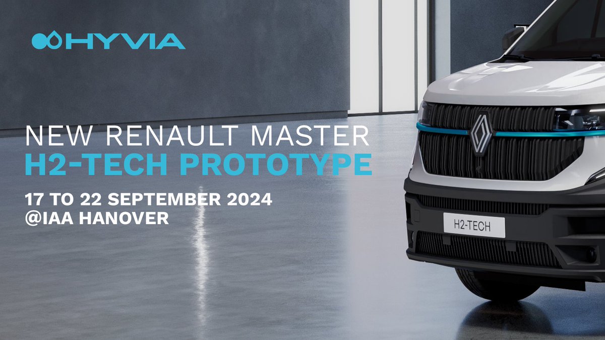 HYVIA will be at #IAA TRANSPORTATION in Hanover from September 1th to 22nd, 2024!
🚚 We will exhibit our new #Renault Master H2-Tech Prototype, a major zero-emission breakthrough.
🎤Also presented at a press conference on the stand on Monday September 16 at 09:40. 
 #H2mobility