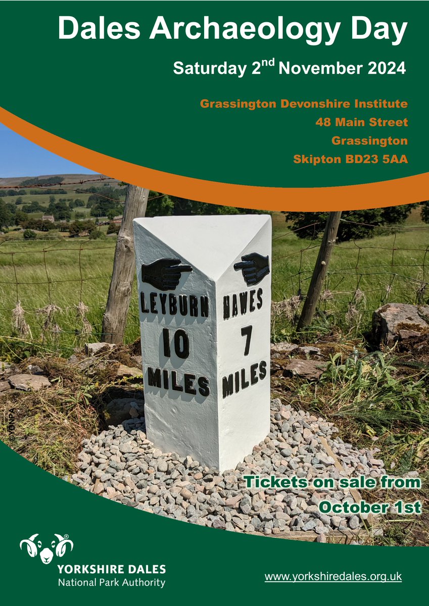 We are pleased to announce that the Dales Archaeology Day 2024 event will be taking place on the 2nd of November 2024 in Grassington. Ticket bookings will open on the 1st of October.  Details of this years talks will be updated soon here: yorkshiredales.org.uk/about/heritage….