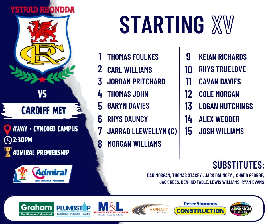 YSTRAD RHONDDA RFC (@ystradrfc) on Twitter photo 𝙏𝙀𝘼𝙈 𝘼𝙉𝙉𝙊𝙐𝙉𝘾𝙀𝙈𝙀𝙉𝙏
🗓 14/9/24.
🆚 <a href="/CardiffMetRFC/">Cardiff Met RFC</a>
🏉 ADMIRAL PREMIERSHIP.
🏟️ Cyncoed Campus.
🎫 £10/ £5 OAP/U16S FREE
📍 CF23 6XD.
⏰ 2:30pm KICK OFF.
#COTY 💙🩵 𝙏𝙀𝘼𝙈 𝘼𝙉𝙉𝙊𝙐𝙉𝘾𝙀𝙈𝙀𝙉𝙏
🗓 14/9/24.
🆚 <a href="/CardiffMetRFC/">Cardiff Met RFC</a>
🏉 ADMIRAL PREMIERSHIP.
🏟️ Cyncoed Campus.
🎫 £10/ £5 OAP/U16S FREE
📍 CF23 6XD.
⏰ 2:30pm KICK OFF.
#COTY 💙🩵
