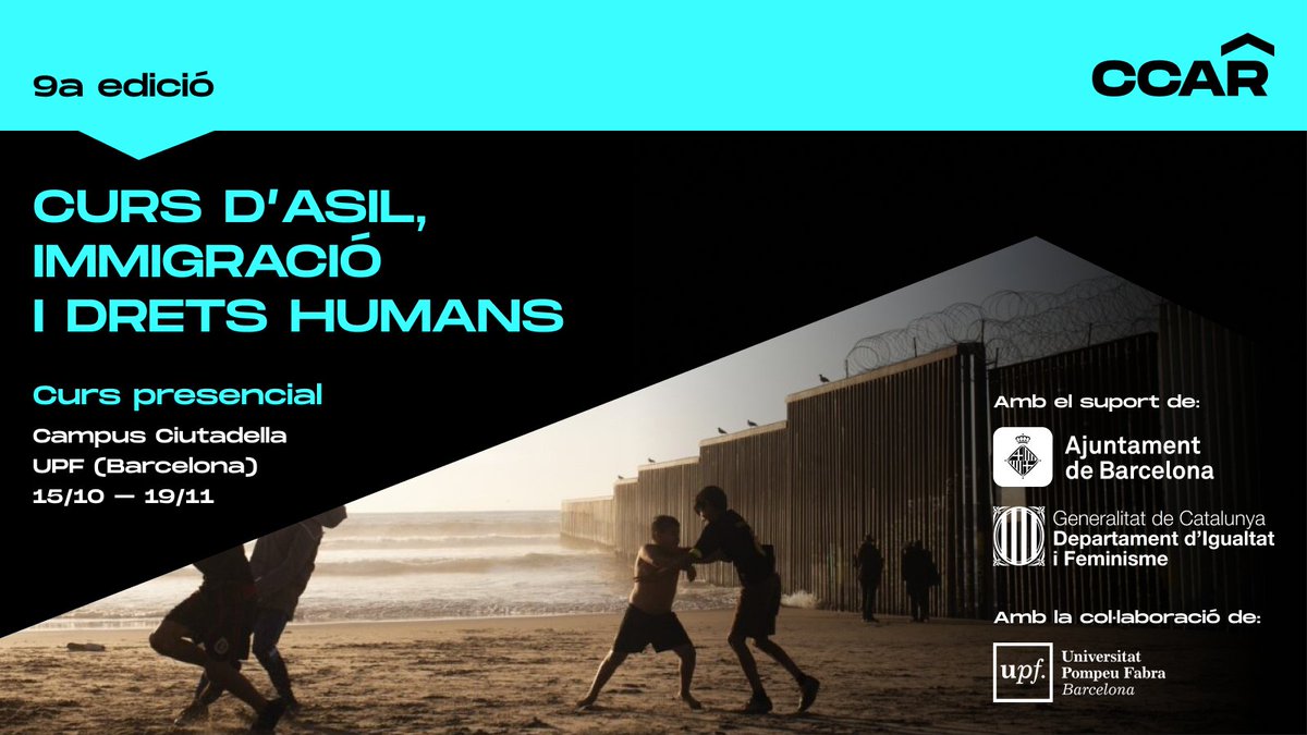 📝 Tornem amb una nova edició presencial del curs “Asil, immigració i drets humans”! 

En aquesta edició comptarem amb les ponències de <a href="/JFCrisp/">Jeff Crisp</a>, <a href="/gemma_pinyol/">Gemma Pinyol-Jiménez</a>,  Agustín Santos Maraver i <a href="/EileenTruax/">✳️ Eileen Truax</a>, entre altres. 

Inscripcions i ➕ info ccar.cat/curs-presencia…