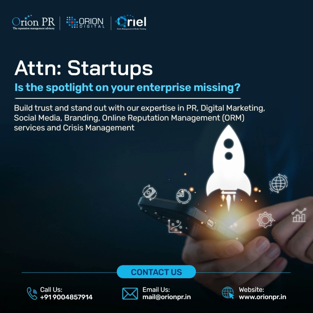 OrionPRAgency's tweet photo. Attn: Startups

Is the spotlight on your enterprise missing?

Build trust and stand out with our expertise in PR, Digital Marketing, Social Media, Branding, Online Reputation Management (ORM) services and Crisis Management https://t.co/h0ndemtlpO