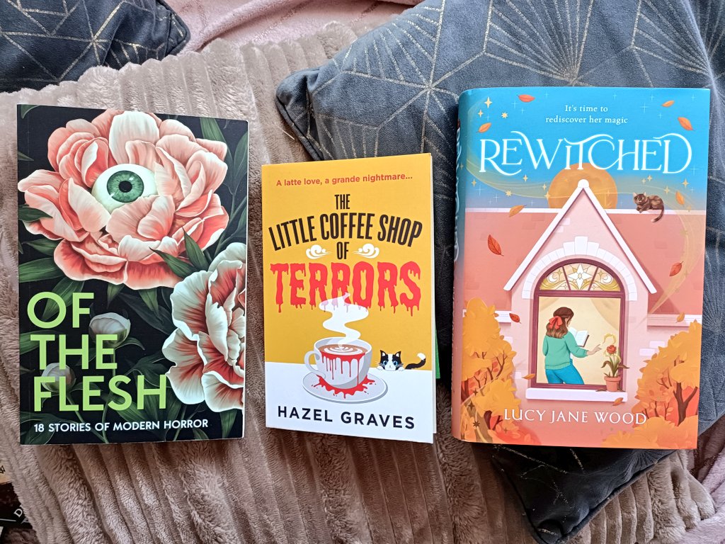 book_bint's tweet photo. A bit of cosy magic & a bit of horror this #Fridayreads
#OfTheFlesh
#TheLittleCoffeeShopofTerrors #Rewitched #booktwitter https://t.co/HtIhOxQG8y